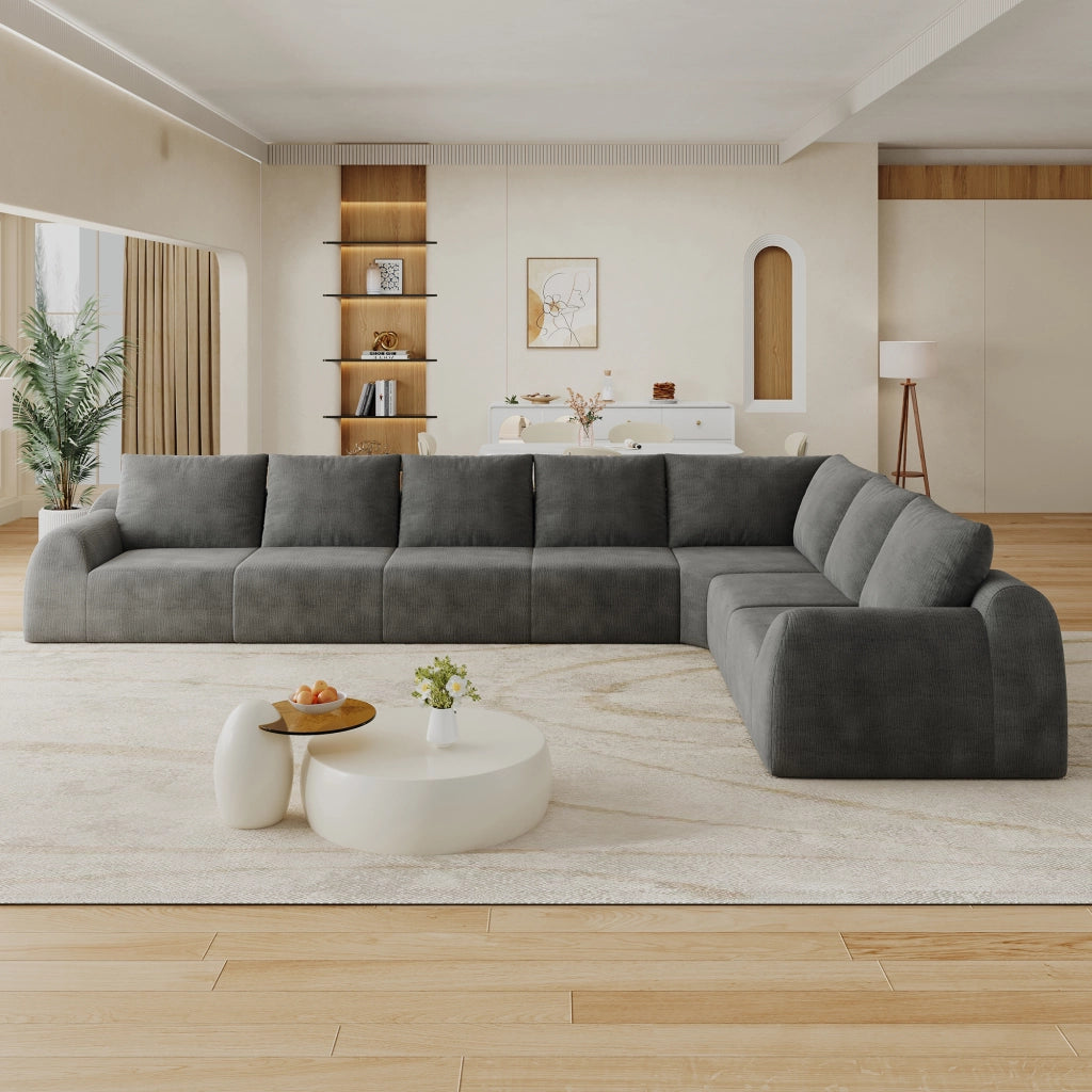 Divano angolare - con imbottitura in schiuma e rivestimento in ciniglia - grigio scuro