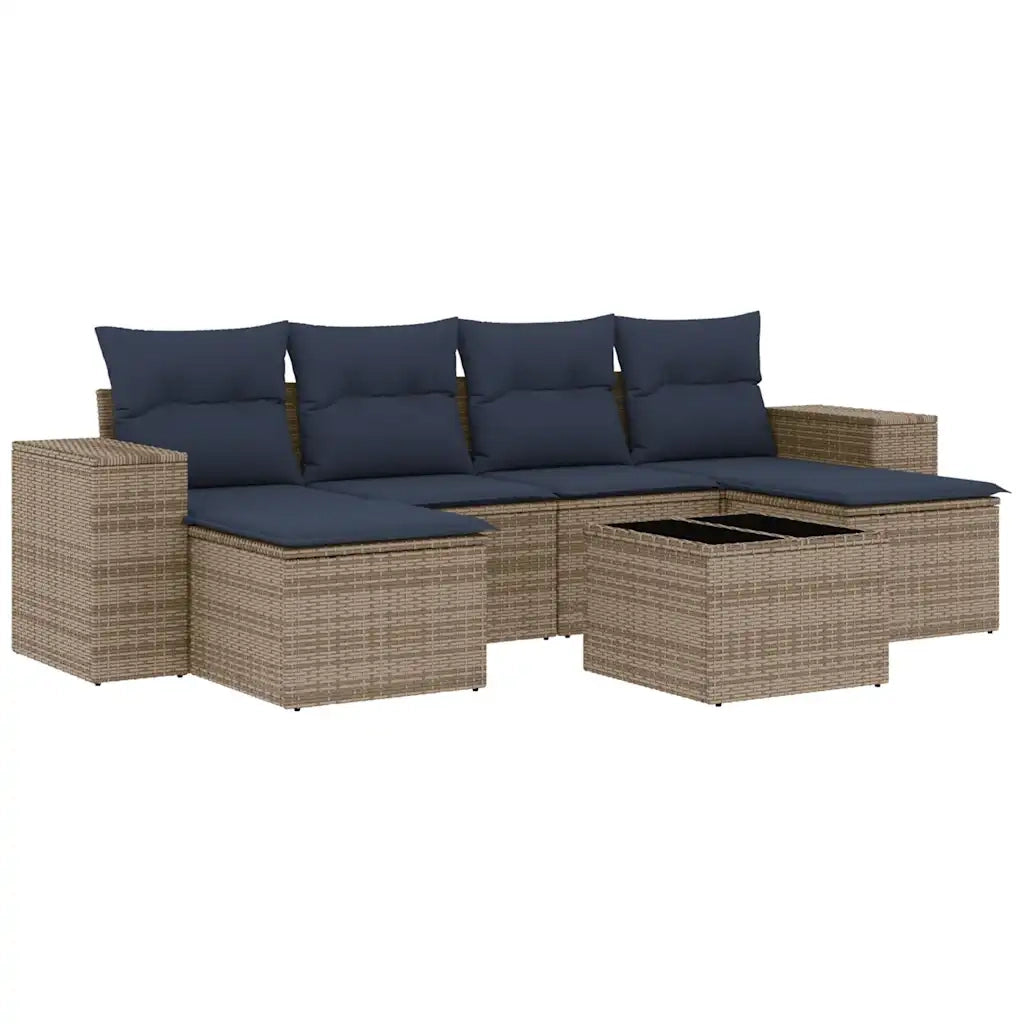 Set Divani da Giardino 7 pz con Cuscini Grigio in Polyrattan 3222930
