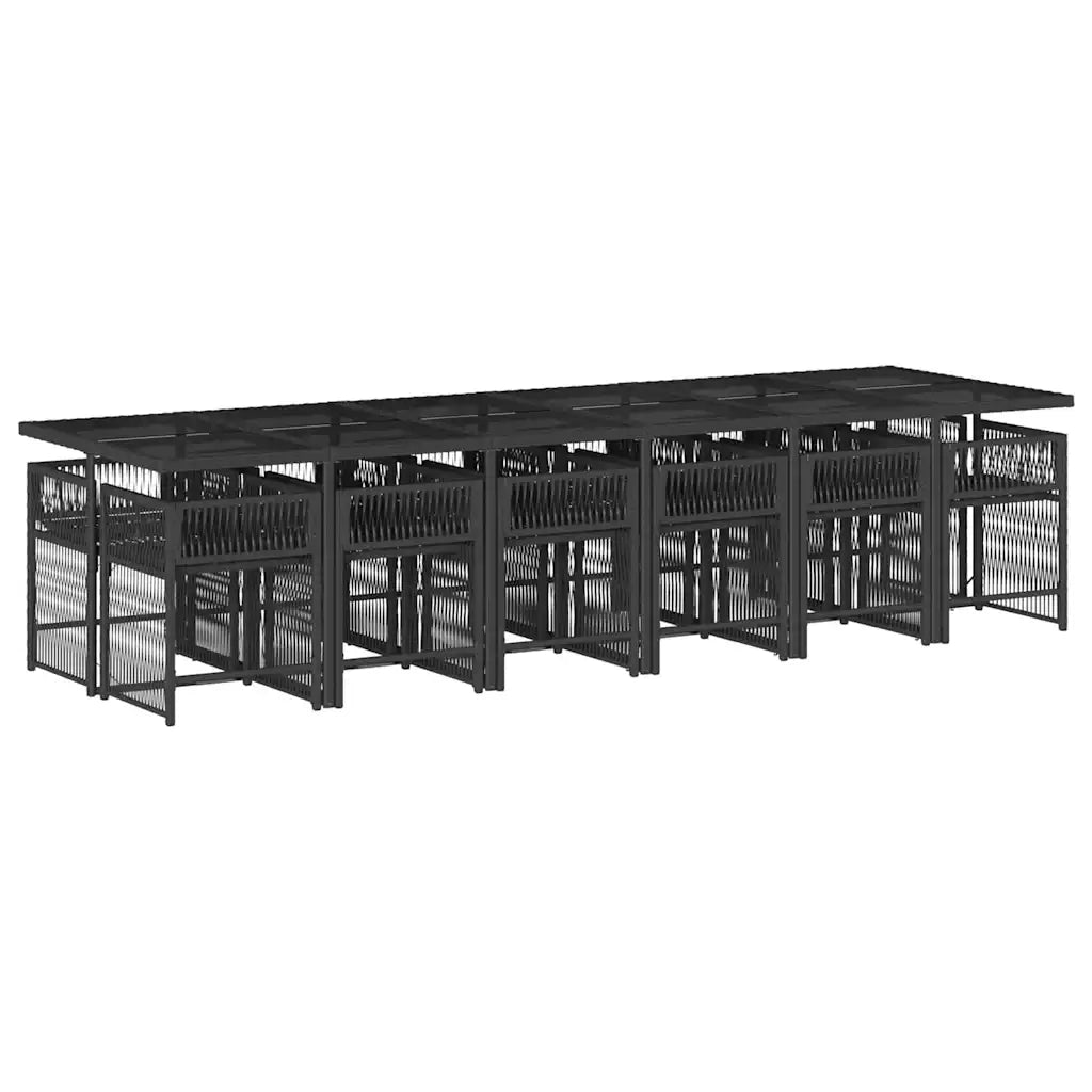 Set da Pranzo da Giardino 13pz con Cuscini Nero in Polyrattan 3211662