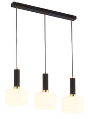 Lampada sospesa nero oro 77cm 3 vetro bianco E27 Jupiter