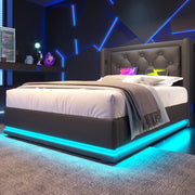 Letto contenitore 90x200 cm con LED e USB C; PU nero