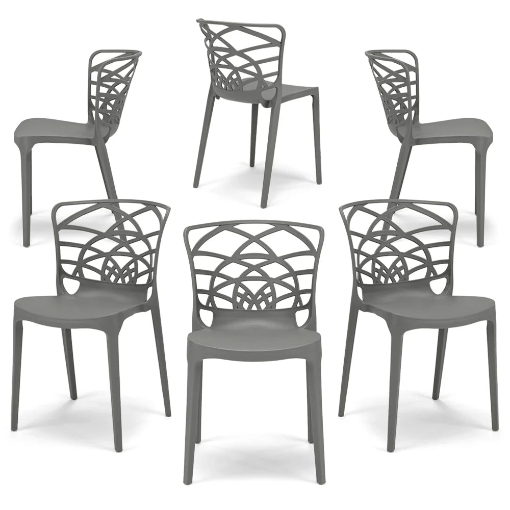 Set 6 sedie in polipropilene ARMONIA, impilabile, resistente ai raggi UV, design moderno, ideale per sala da pranzo, cucina, sala d’attesa, bar, ristoranti o giardino, colore Cemento