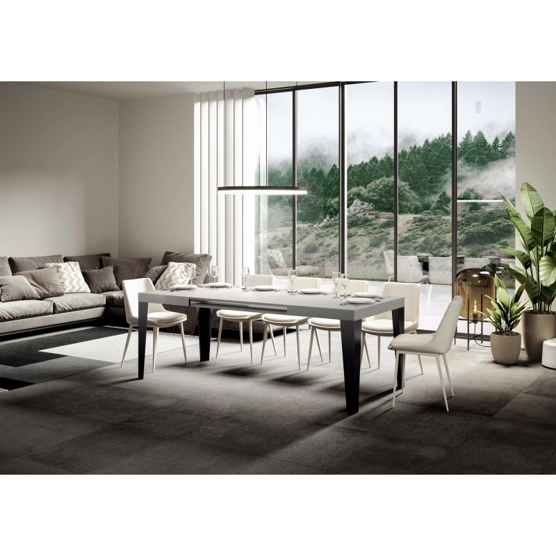 Tavolo allungabile 90x130/390 cm Flame telaio Antracite - Bianco Frassino