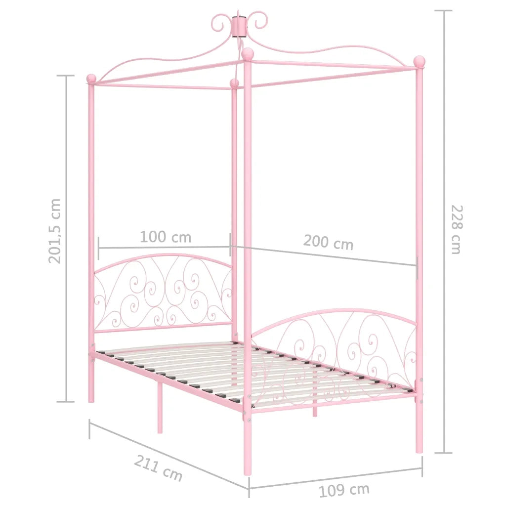 Letto a Baldacchino Rosa in Metallo 100x200 cm cod mxl 59873