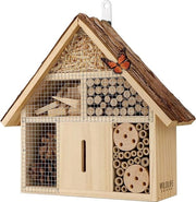Insectario con tetto di corteccia, non trattato, abitazione per insetti di legno naturale per api, api, zanzare e farfalle, hotel per api e aiuto per nido da appendere, piccolo