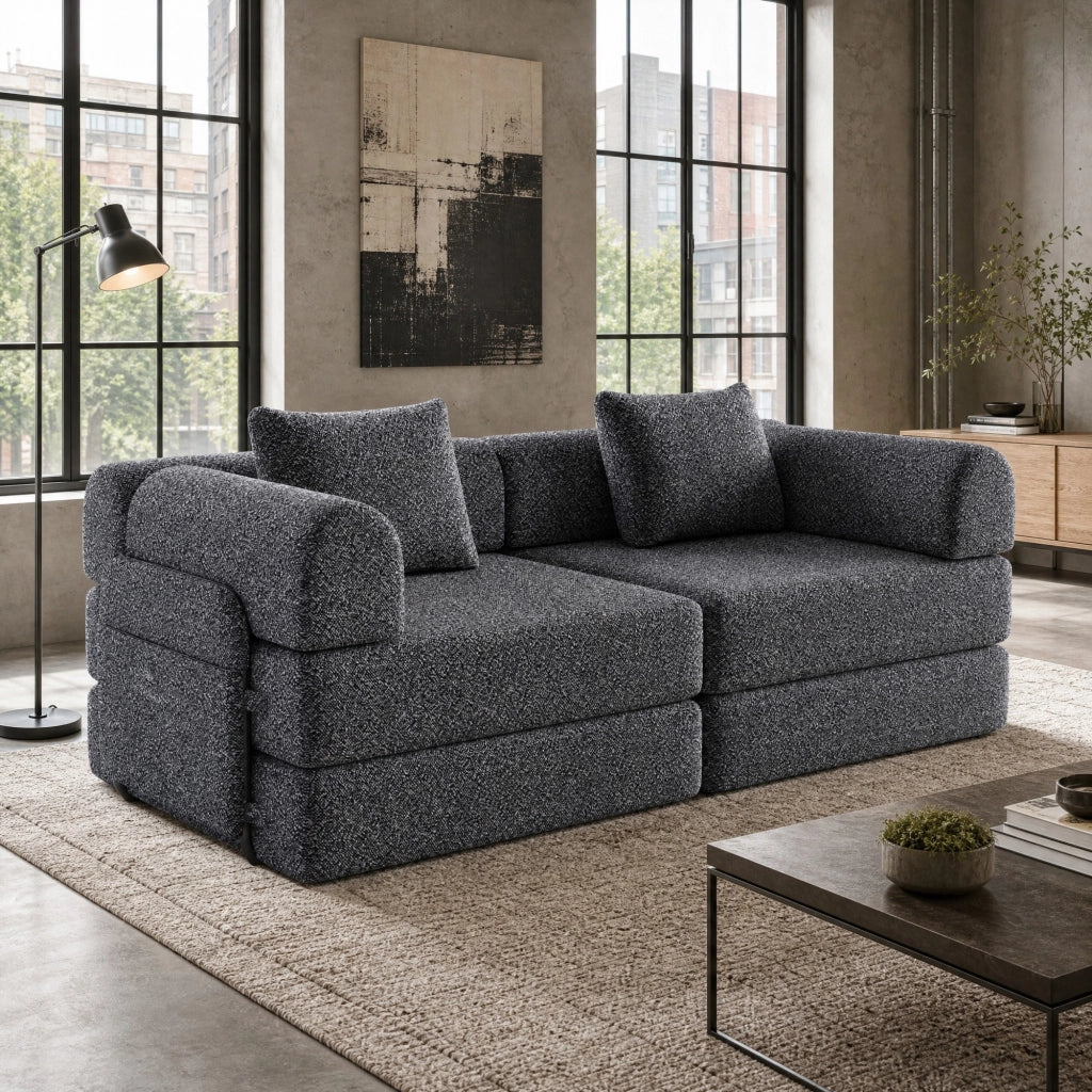 DIVANO LETTO 2-in-1 con vano bracciolo, Chenille Grigio