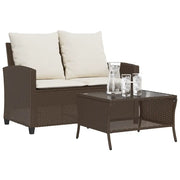 Divano a 2 Posti con Cuscini e Tavolo Marrone Polyrattan 4103846