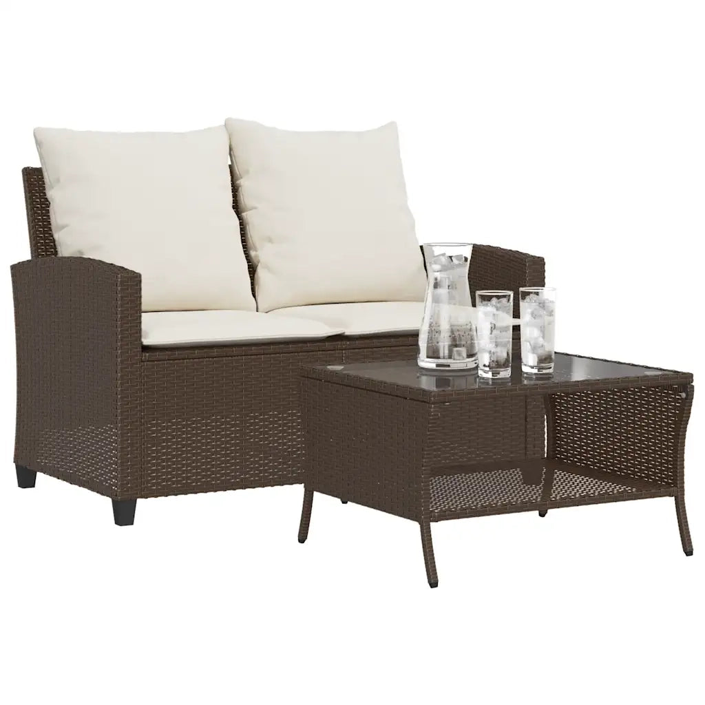Divano a 2 Posti con Cuscini e Tavolo Marrone Polyrattan 4103846