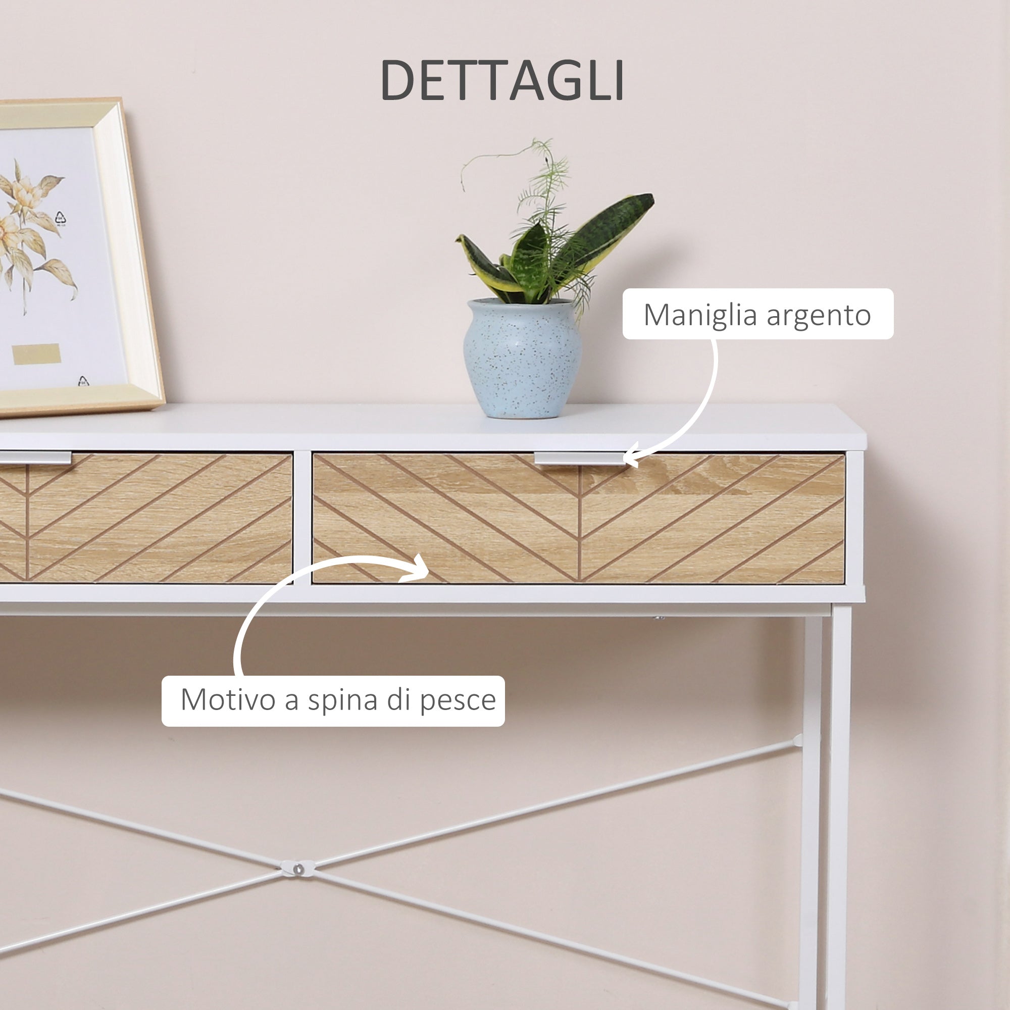 Consolle Moderna per Ingresso e Soggiorno 100x30x75 cm in Metallo Bianco