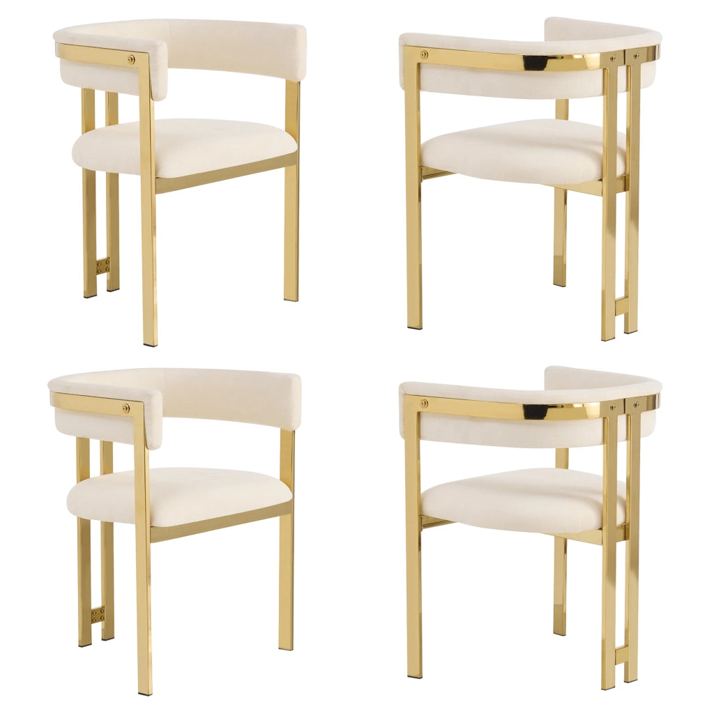 Set di 4 sedie 60x50x76 cm con schienale semicircolare; in chenille beige e oro