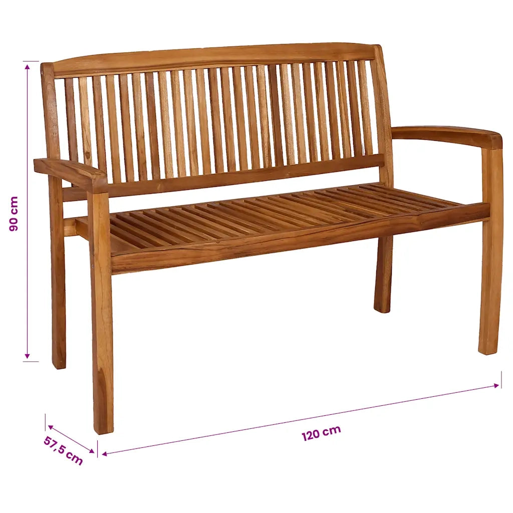 Panchina Giardino | Panca da Giardino Impilabile 2Posti 120cm Legno Massello Teak