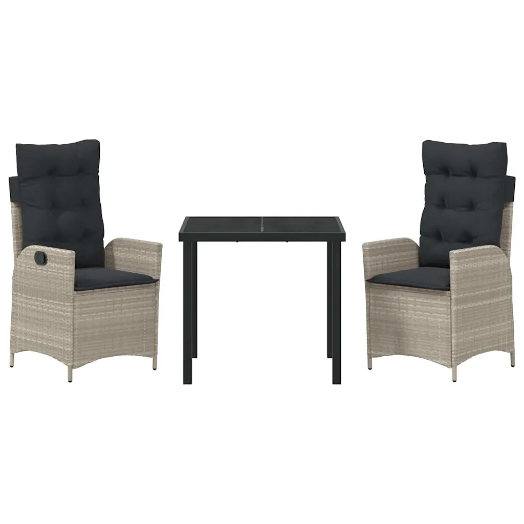 Set da Pranzo per Giardino 3 pcs Grigio chiaro polyrattan 3380519