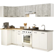AKORD Set di Mobili da Cucina OLIWIA 300 cm Cemento 300 cm 11 ante 1 cassetto inserto frontale Bianco 300x46x203 cm