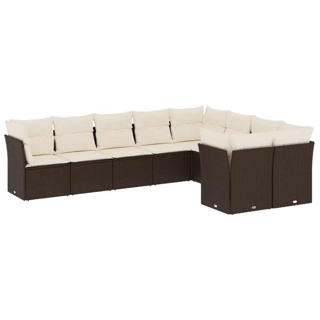 Set Divani da Giardino 9pz con Cuscini Marrone in Polyrattan 3250012