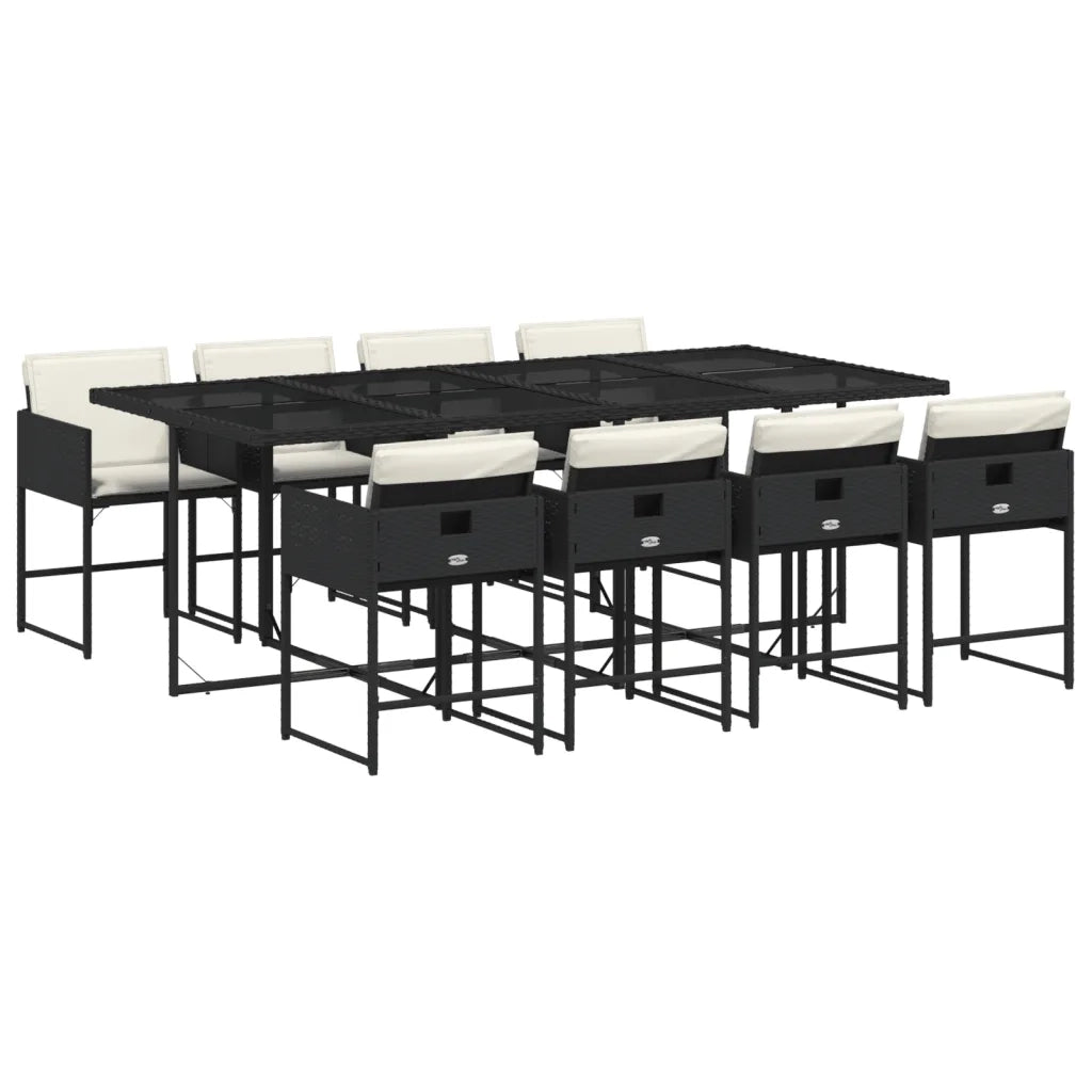 Set da Pranzo da Giardino 9 pz con Cuscini Nero in Polyrattan 3278045