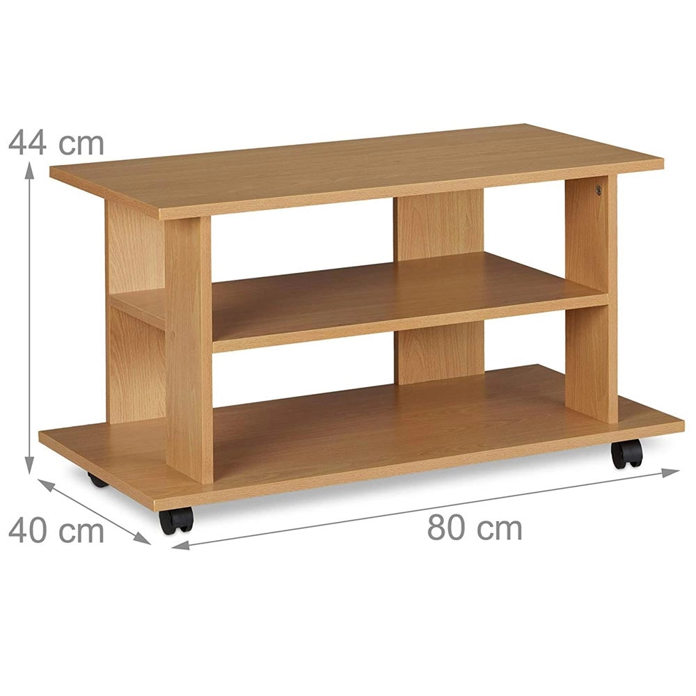 Mobile TV in Legno MDF con Ruote e 2 Ripiani Porta Televisore Moderno 80x40x45 cm Quercia