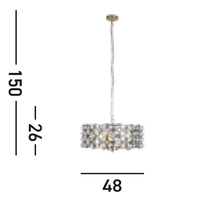 Lampadario Classico Iris Acciaio Ottone Vetro 5 Luci E14