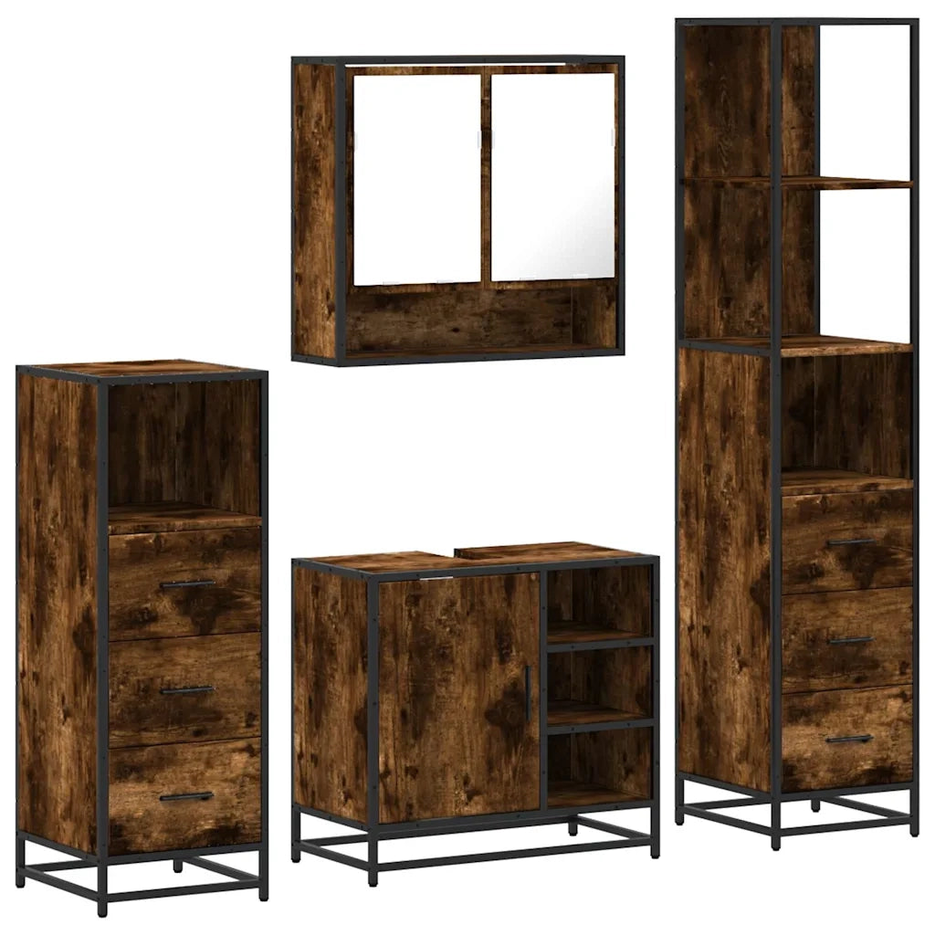 vidaXL Set Mobili da Bagno 4 pz Rovere Fumo in Legno Multistrato
