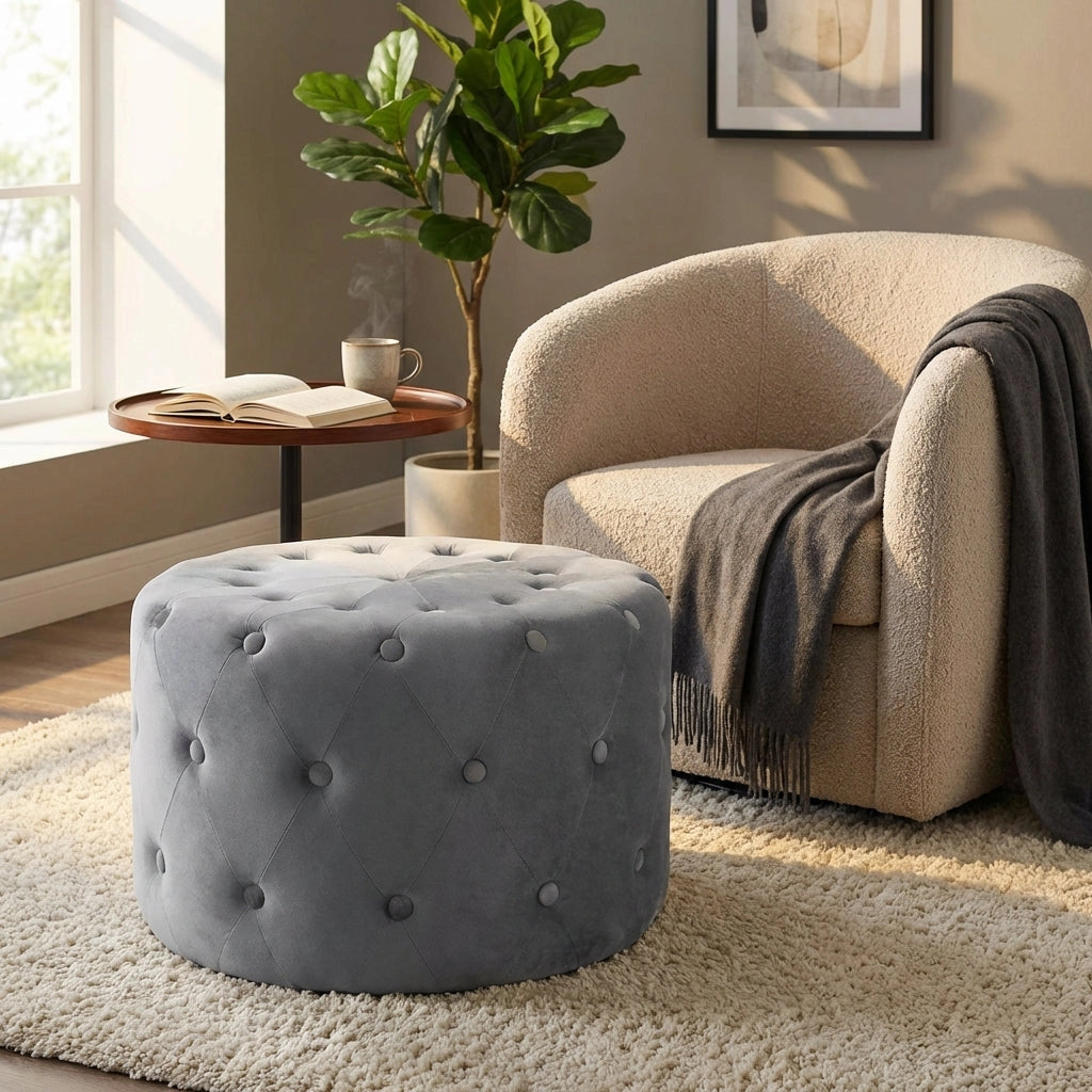 Pouf contenitore rotondo in velluto -  PASCAL
