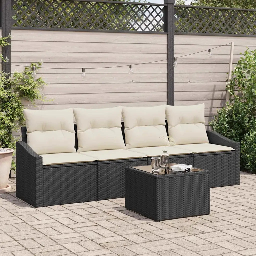 Set di divani con cuscino 5 pcs Nero e Crema polyrattan 3346587