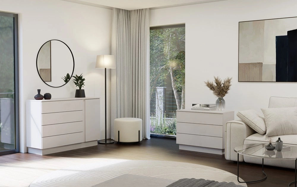 Cassettiera AMBER 1d4s mobile 1 ante 4 cassetti per camera da letto e soggiorno cashmere beige