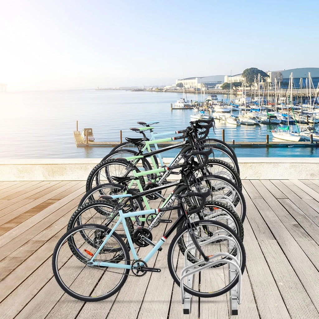 Rastrelliera per Biciclette, Portabiciclette Parcheggio Organizzatore per 4/5/6 Bici, Parcheggio per Biciclette, Telaio d'Acciaio (Argento, 6 Bici)