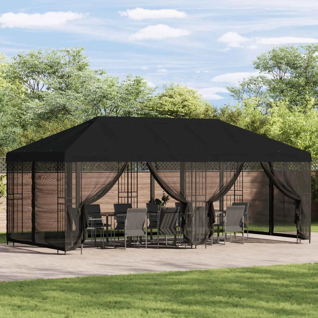 Copertura Gazebo con Pareti Laterali 6 x 3 m Nero Poliestere 900419