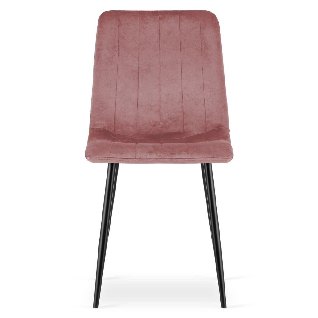 Sedia Lava in velluto rosa con gambe in metallo nero