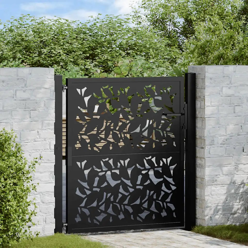 Cancello da giardino nero 100x100 cm in acciaio con design a foglia 4100959