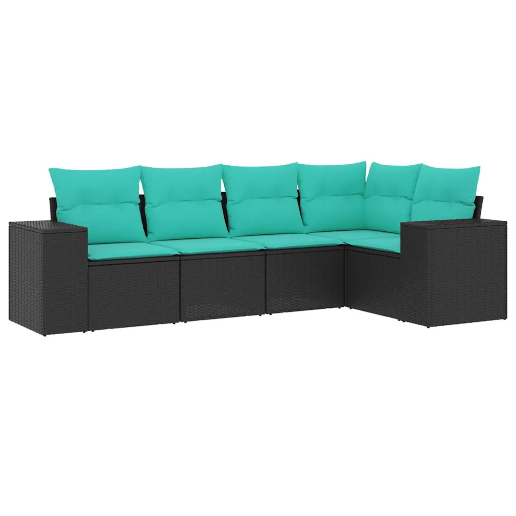 Set Divani da Giardino 5 pz con Cuscini Nero in Polyrattan 3222526