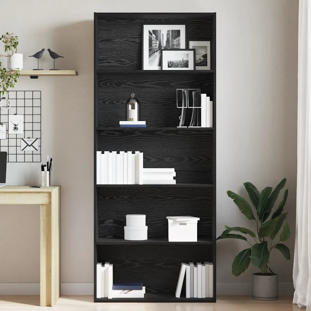 Libreria-Scaffale per Libri-Mobile di Stoccaggio Rovere Nera 80x30x189 cm in Legno Multistrato