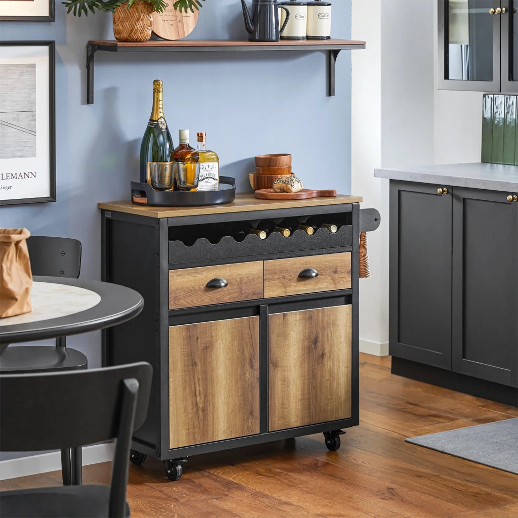 Carrello Cucina Con Ruote Credenza Cucina Mobile Cucina Nero 89x40x87cm FKW122-SCH