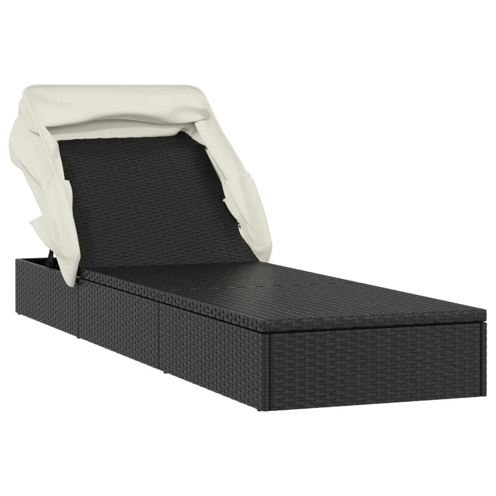 Sdraio da giardino | Lettino con Tetto Pieghevole Nero 213x63x97 cm Polyrattan