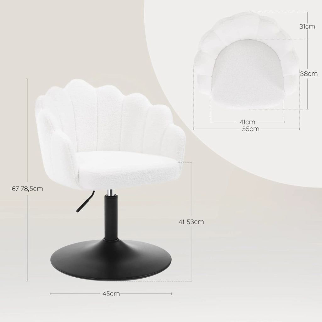 Sedia da Trucco, Poltrona Girevole in Tessuto Bouclé, Sgabello da Trucco Regolabile in Altezza per Camera da Letto, Soggiorno, Bianco