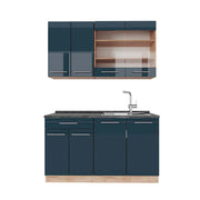 Cucina singola Fame-Line Blu scuro lucido/Rovere dorato 140 cm, PL Antracite Vicco