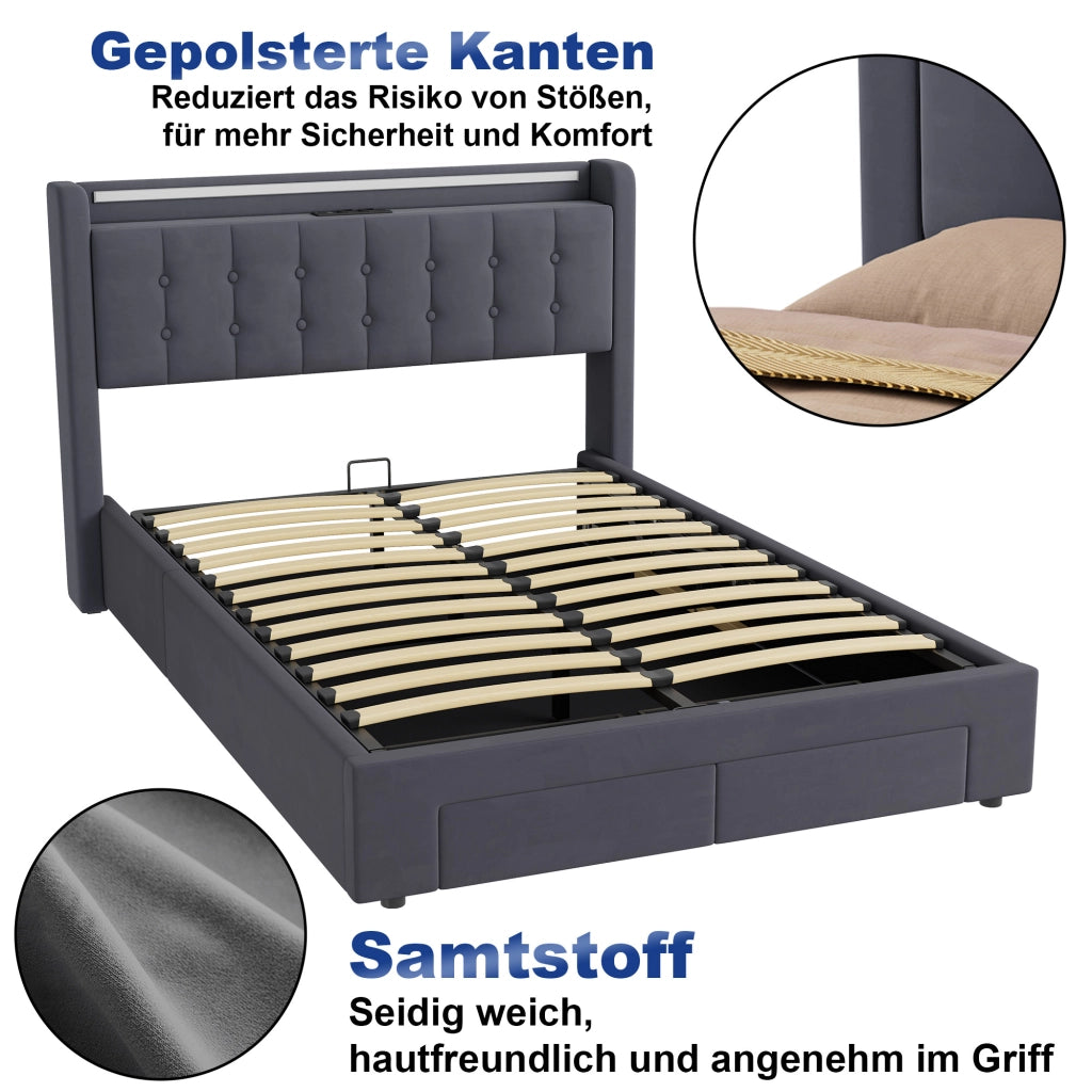 Letto contenitore 140x190 cm, colore grigio