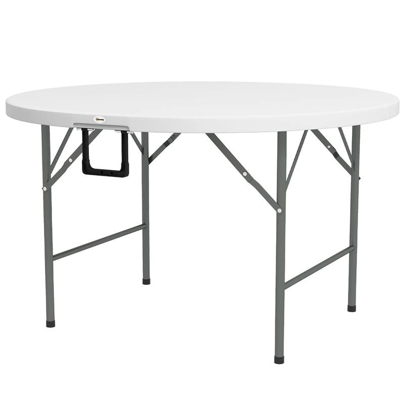 TAVOLO PIEGHEVOLE PER GIARDINO E CAMPEGGIO, IN ACCIAIO E HDPE, Ø122X73 CM, GRIGIO E BIANCO