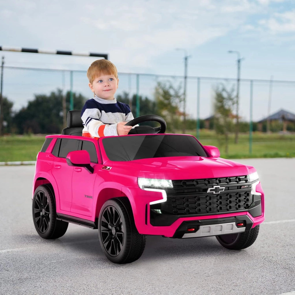 12V Macchina Elettrica per Bambini Chevrolet, SUV Elettrica con Telecomando Luci Luminose e Musica, 3-3,5 km/h, Ideale per Bambini di 3-6 Anni (Rosa)