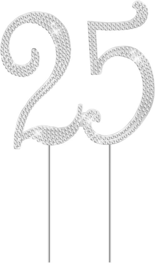Decorazione per Torte con Strass - 25 Anni - Decorazione per Torte - Compleanno - Anniversario - Riciclabile - Elegante e Affascinante