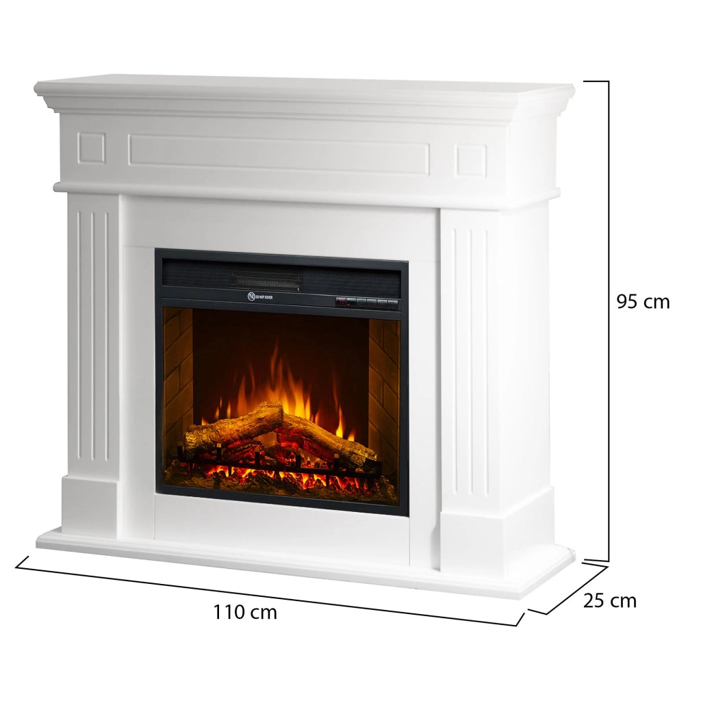 Caminetto Sola, Camino Elettrico Superficie Riscaldabile 30 m2, 110x25x95h cm Bianco