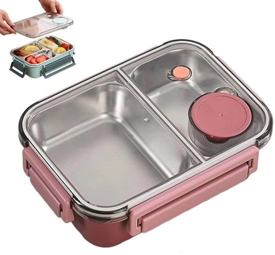 Lunchbox per adulti - 850ml - In acciaio inossidabile - Lunchbox per bambini - Lunchbox sicure - Resistenti - Grande capacità - Resistenti al lavastoviglie - BPA liberi - Ideali per Scuola, Lavoro e Viaggi - colore rosa