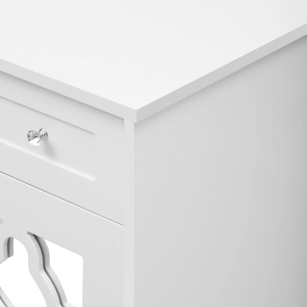 Credenza con Ante a Specchio e Cassetti ¨C MINIMAL ¨C Bianco con Maniglie in Cristallo