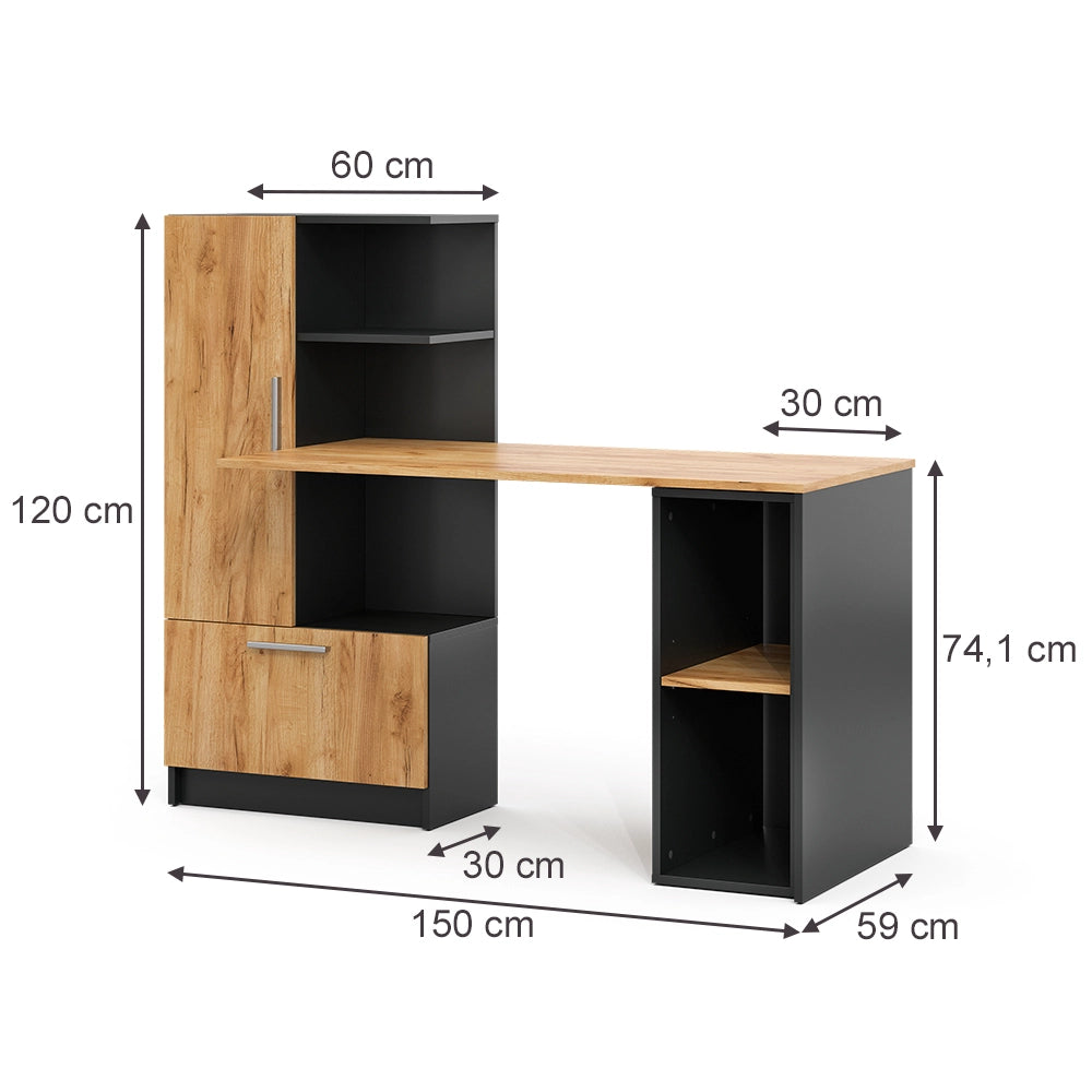 Set scrivania Tomy Antracite/Rovere dorato 150 x 59 cm Set di 2 Vicco