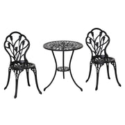 Set da Giardino 3 Pezzi in Alluminio con 2 Sedie 42.5x47.5x89 cm e Tavolino Rotondo ?60x67 cm, Nero
