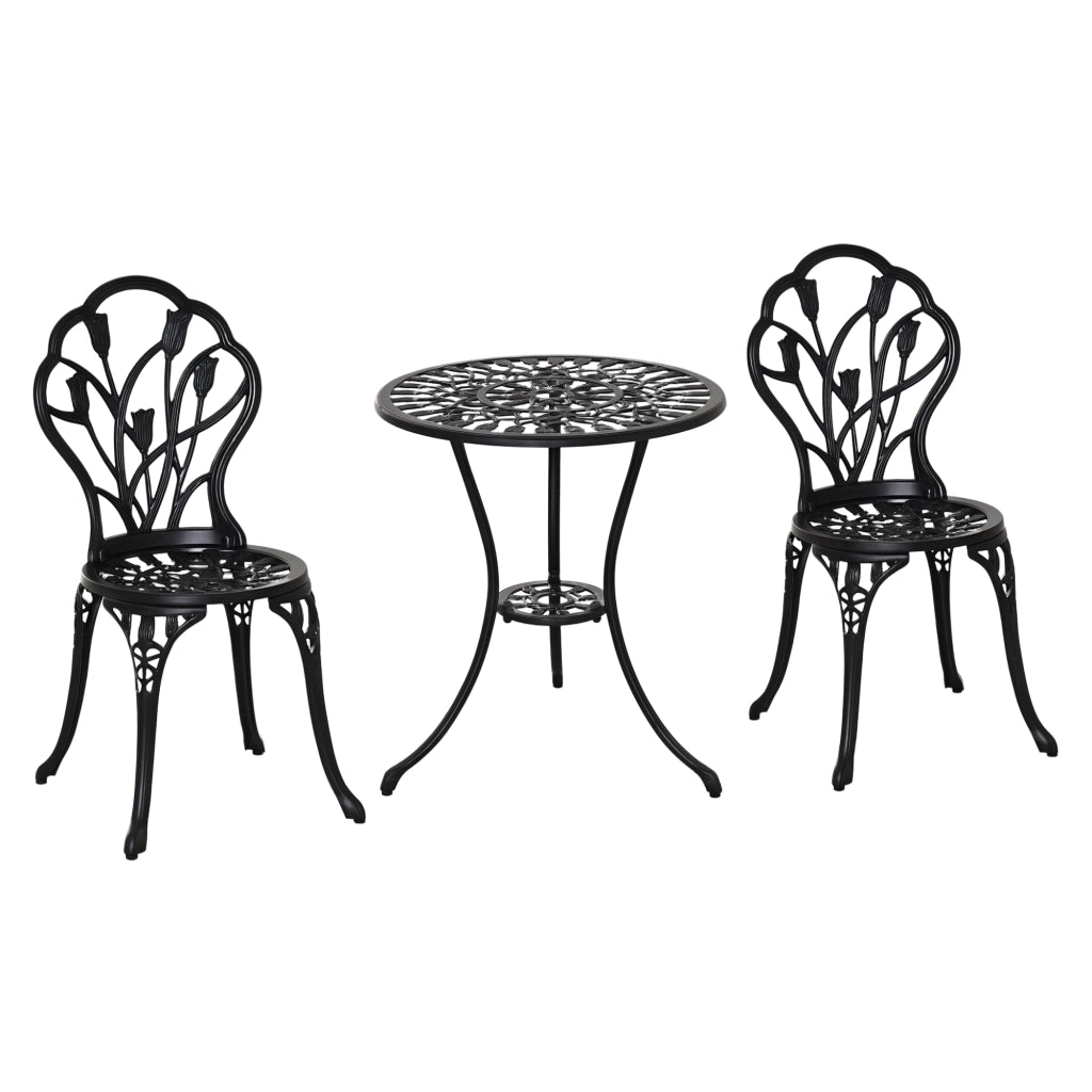Set da Giardino 3 Pezzi in Alluminio con 2 Sedie 42.5x47.5x89 cm e Tavolino Rotondo ?60x67 cm, Nero