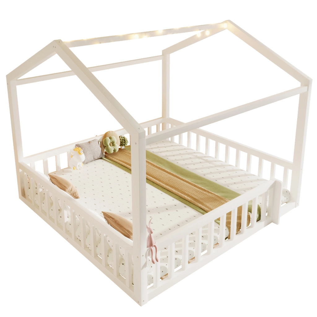Letto Singolo per Bambini con Sponde e LED ¨C MINIMAL ¨C Pino Bianco 90x190 cm