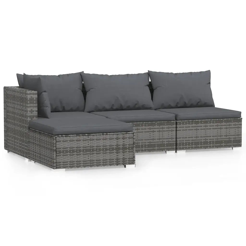 Set Divani da Giardino 4 pz con Cuscini in Polyrattan Grigio cod mxl 44493