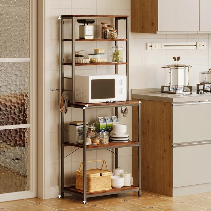 Scaffale multifunzionale, mobile da cucina vintage marrone loft, 6 ripiani, 166 cm