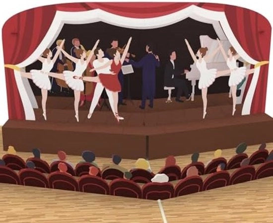 Carta di auguri 3D - Balletto - Carta di auguri da utilizzare come confezione per biglietti di teatro o di opera, Carta di auguri per un compleanno