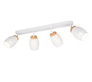 Barra 4 spots, metallo, bianco e legno, L 74 cm, Bidar